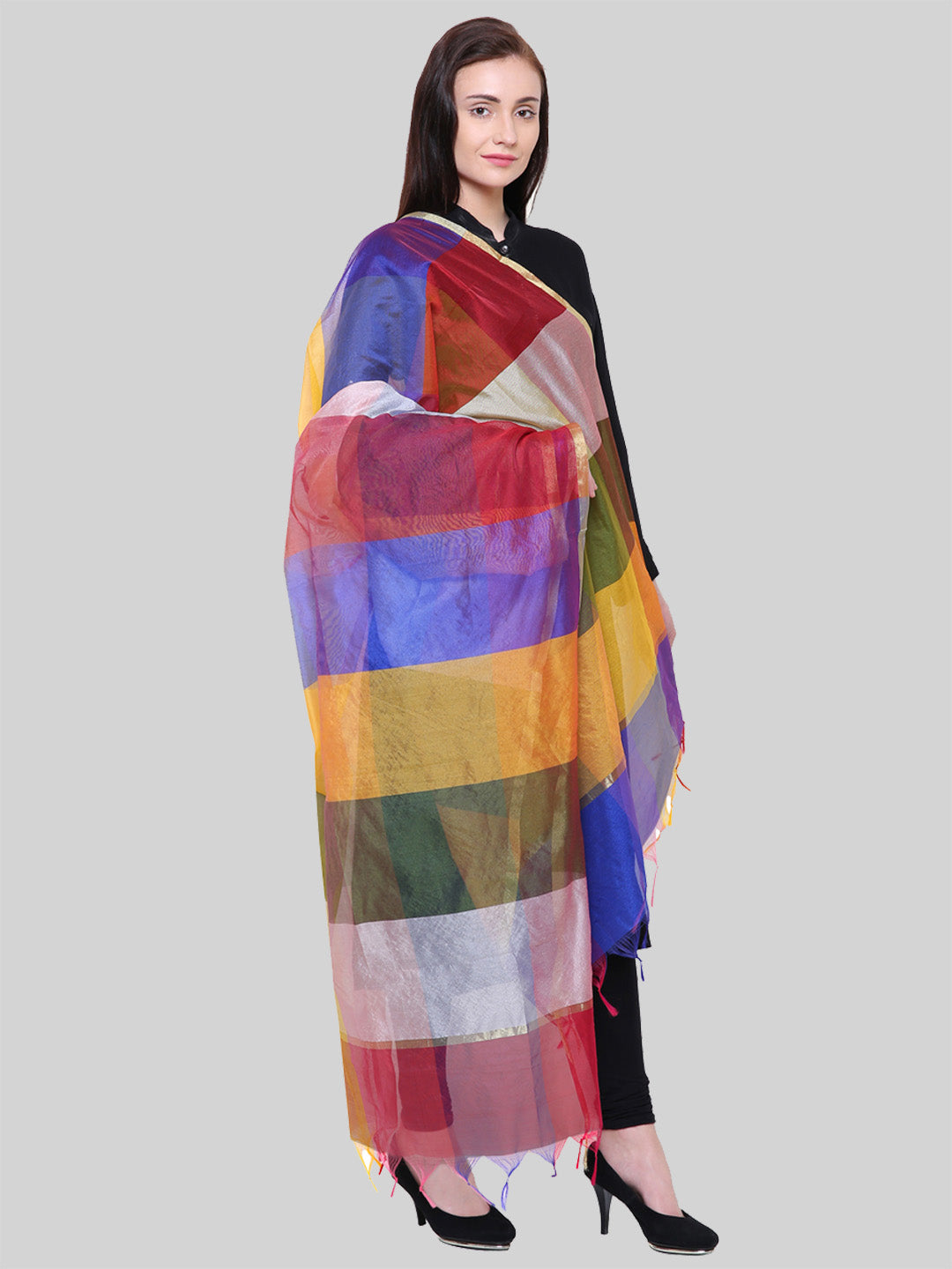 Saundarya Women's Multi Coloured Chanderi Silk Dupatta