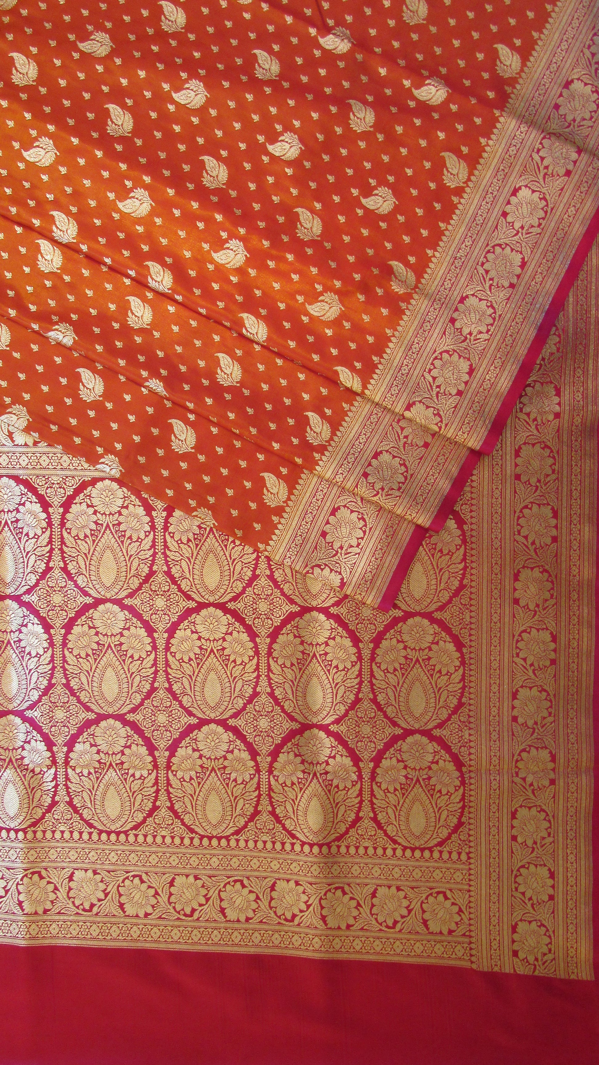 Saugandh Women's Orange Banarasi Silk Saree by Saundarya