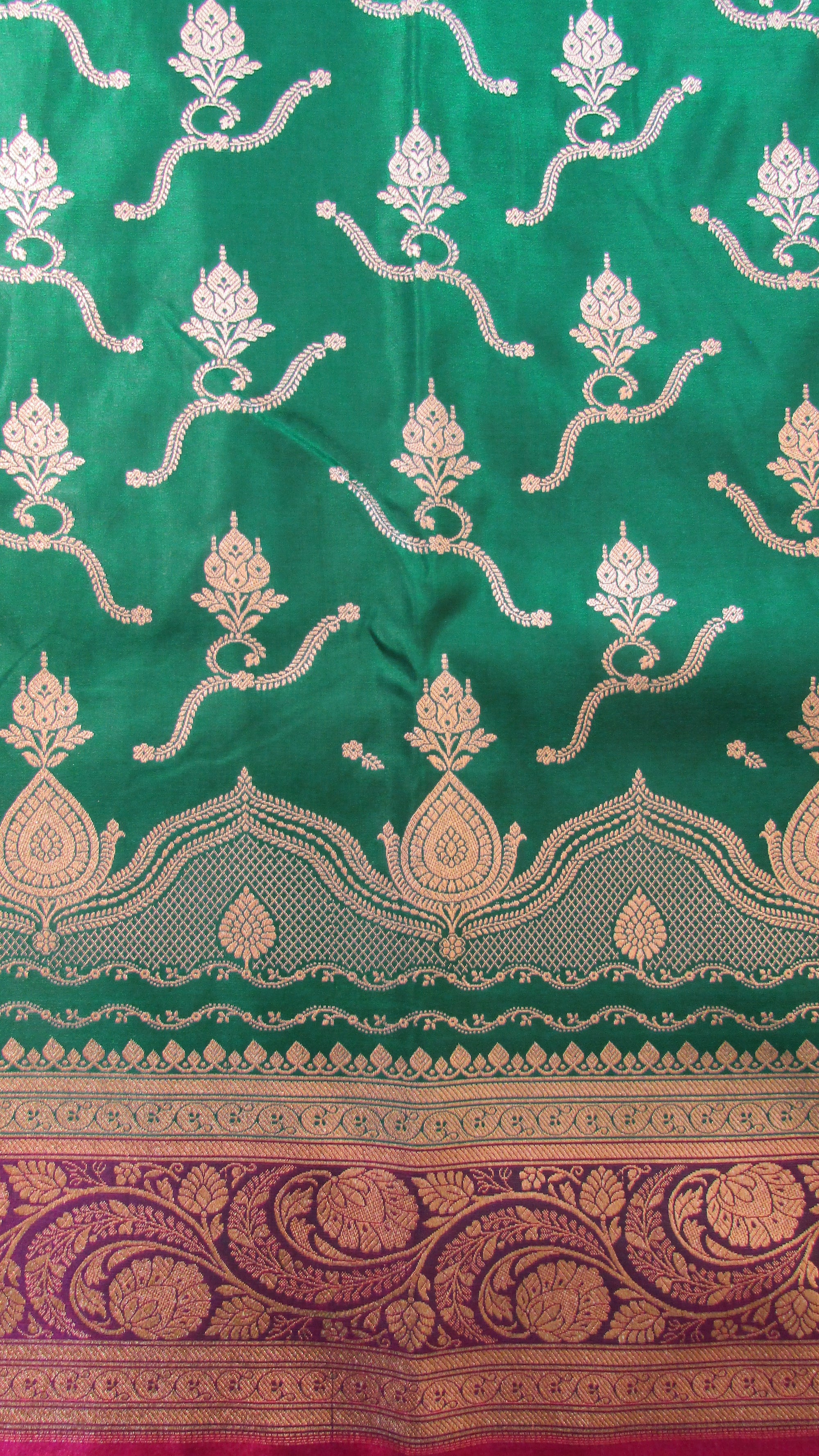 Saugandh Women's Bottle Green Banarasi Silk Saree by Saundarya