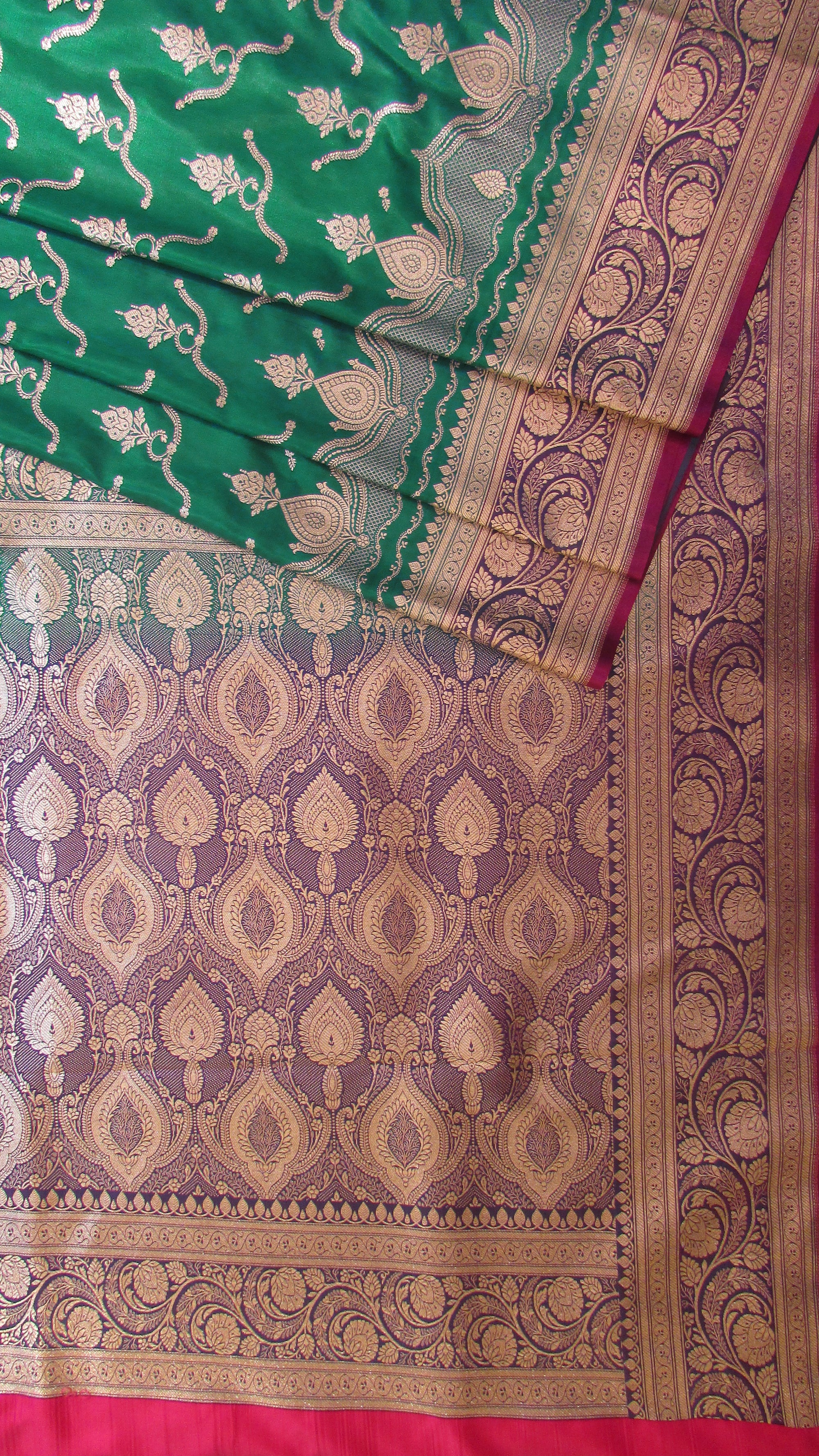 Saugandh Women's Bottle Green Banarasi Silk Saree by Saundarya