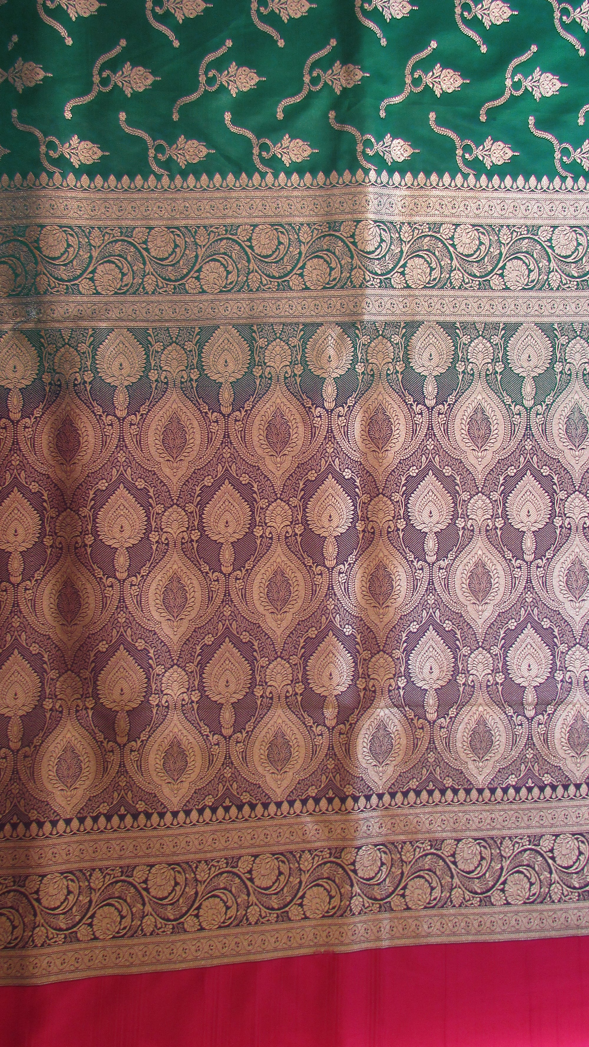 Saugandh Women's Bottle Green Banarasi Silk Saree by Saundarya