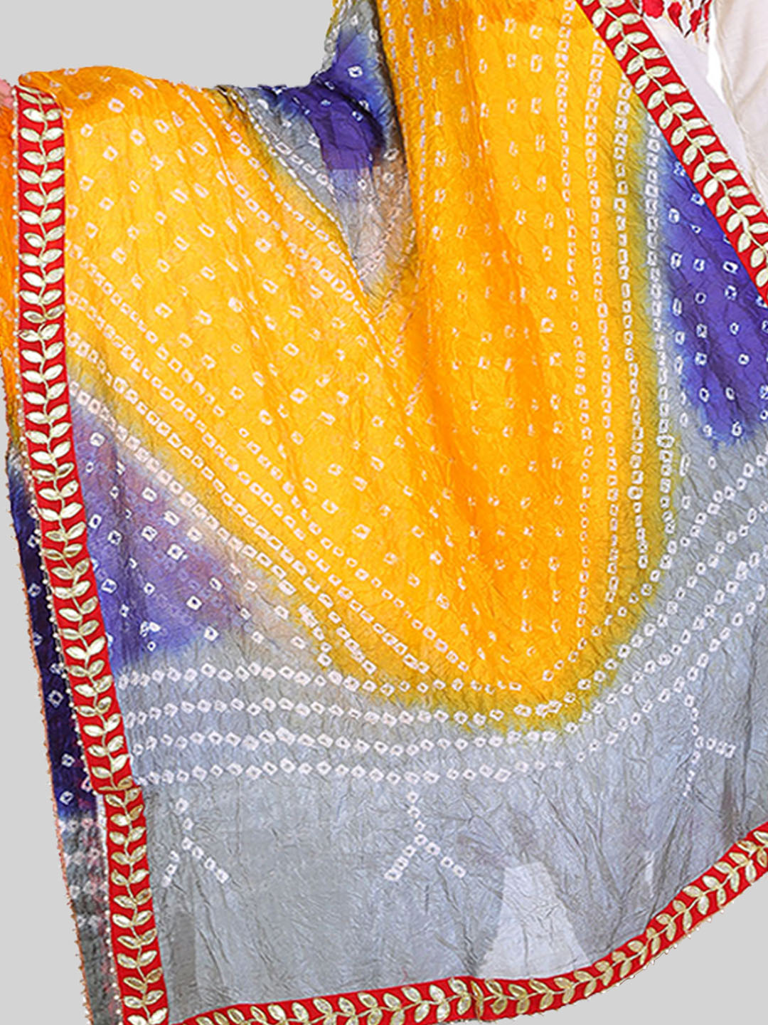 Saundarya Women's Bandhej Bandhani Dupatta - Ink Blue, Grey, Yellow