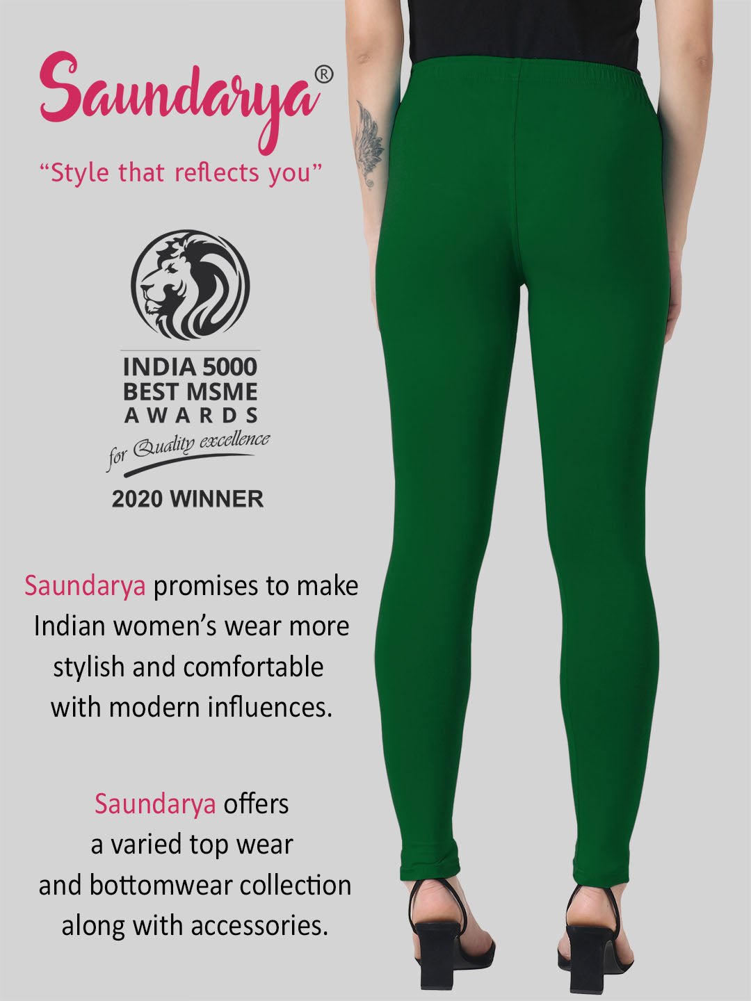 Saundarya Women's Bottle Green Ankle Length Leggings Cotton
