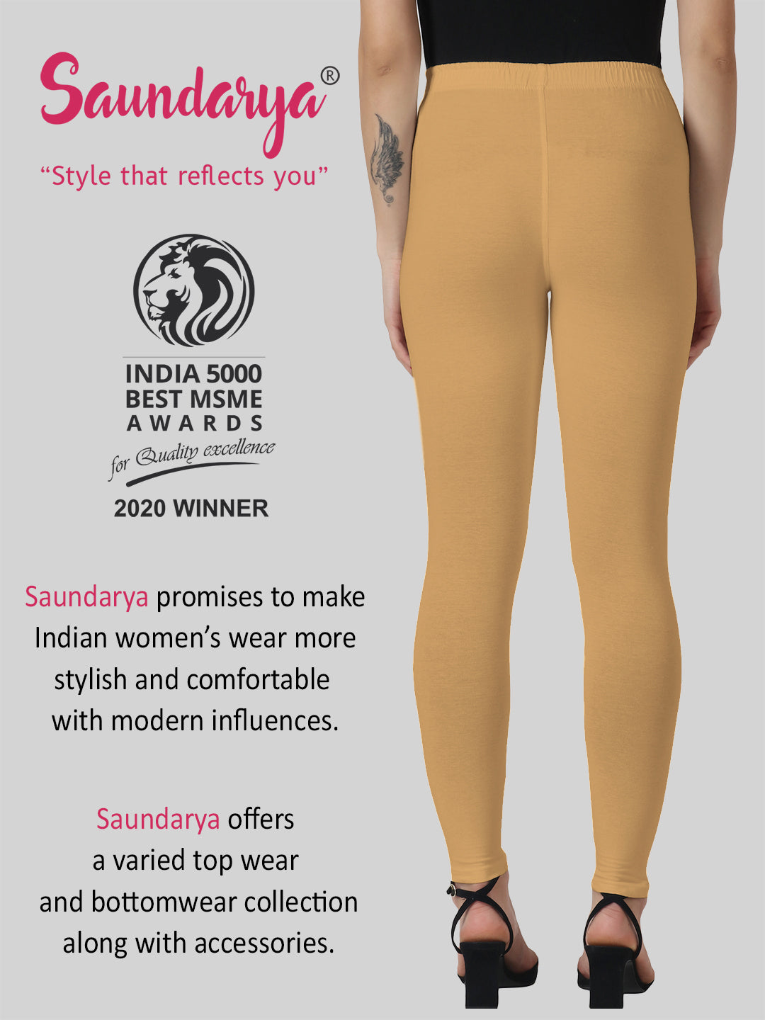 Saundarya Women's Dark Beige Ankle Length Leggings Cotton