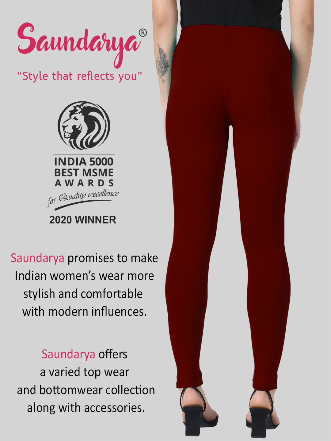 Saundarya Women's Dark Maroon Ankle Length Leggings Cotton