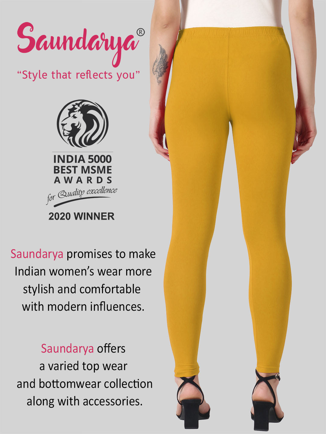 Saundarya Women's Turmeric Yellow Ankle Length Leggings Cotton
