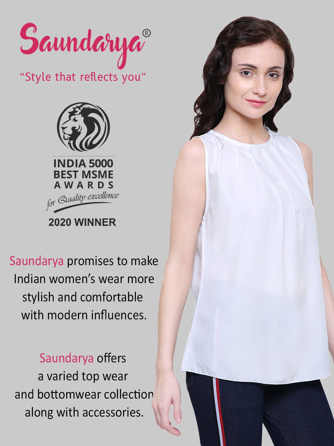 Saundarya Women's White American Crepe Sleeveless Pleated Neck Top