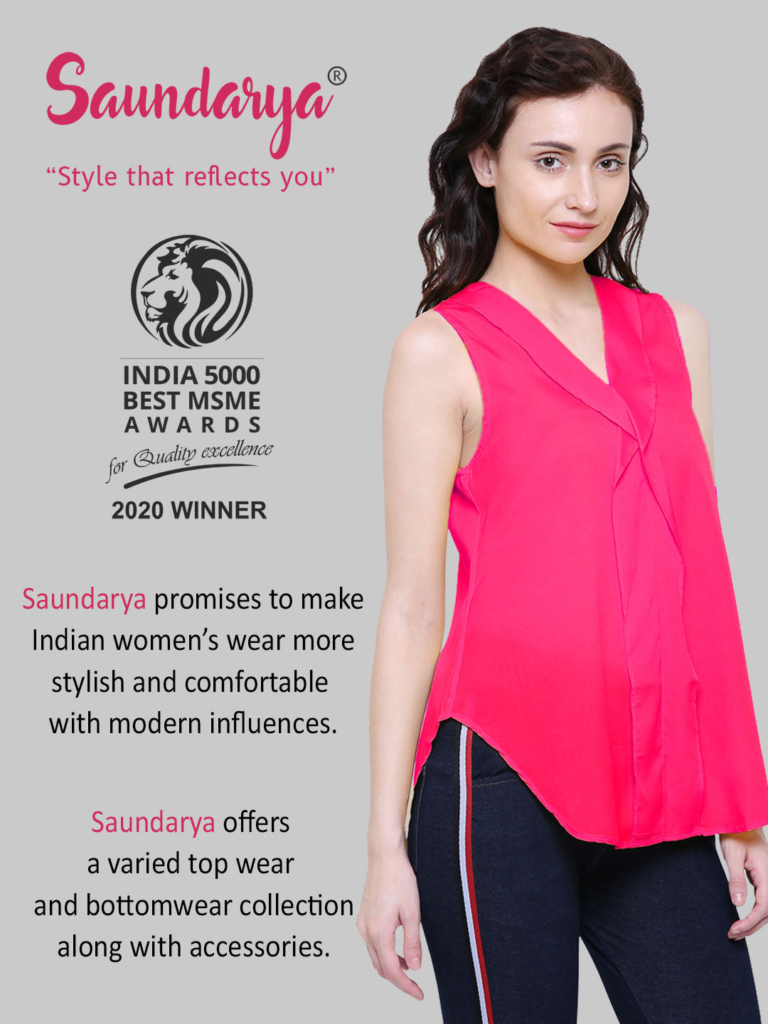 Saundarya Women's Magenta American Crepe Sleeveless Ruffled Neck Top