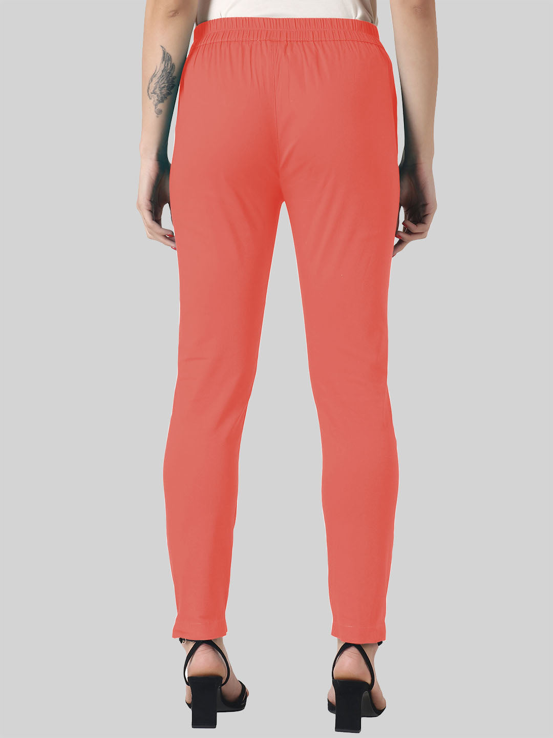 Saundarya Women's Coral Red Ankle Length Pants