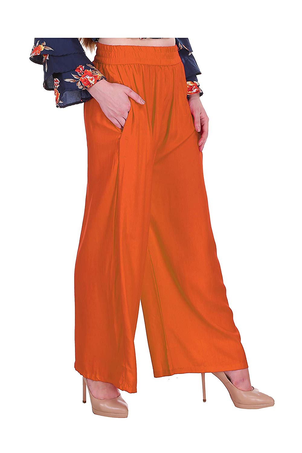 Saundarya Women's Relaxed Fit Palazzos Orange