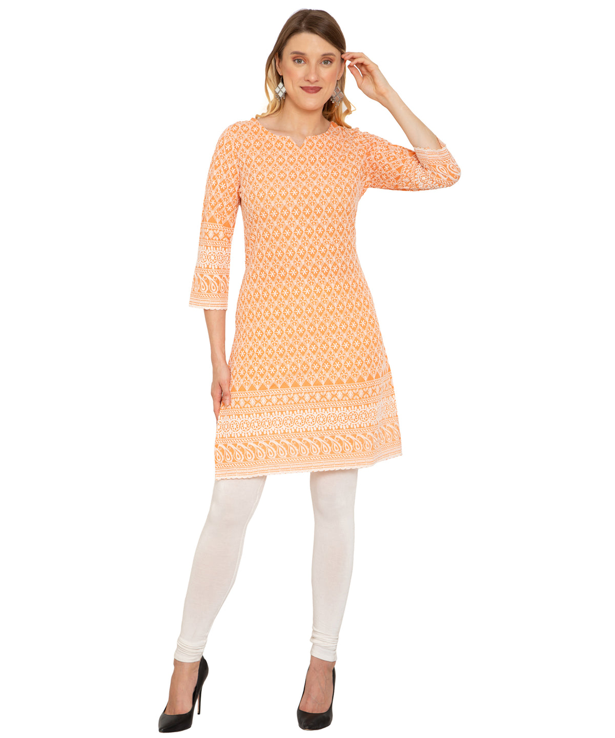 Saundarya Women's Knee Length Chikankari Kurta