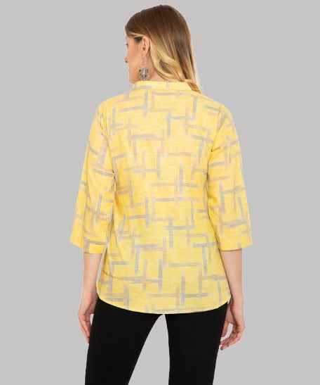 Saundarya Women's Mid Thigh Length Printed Kurti Top Yellow