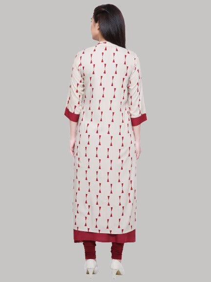 Saundarya Women's Rayon Cotton Sleeveless Dress With jacket : Maroon