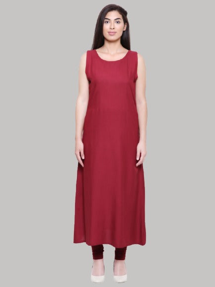 Saundarya Women's Rayon Cotton Sleeveless Dress With jacket : Maroon