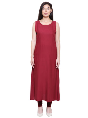 Saundarya Women's Rayon Cotton Sleeveless Dress With jacket : Maroon