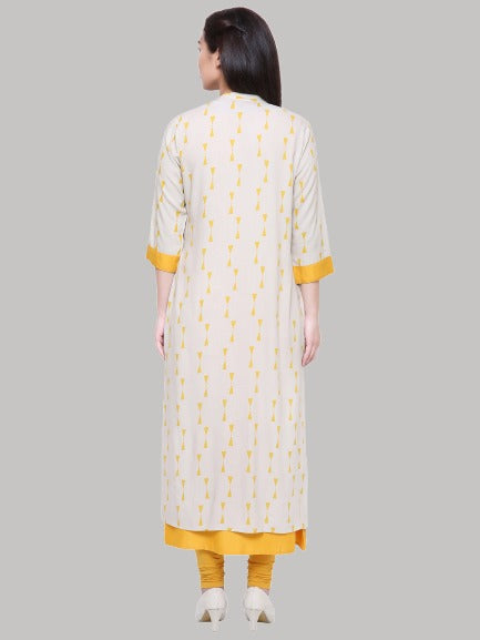 Saundarya Women's Rayon Cotton Sleeveless Dress With jacket : Yellow