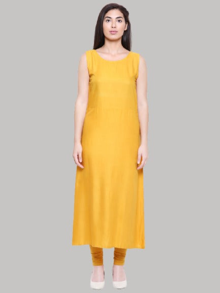 Saundarya Women's Rayon Cotton Sleeveless Dress With jacket : Yellow