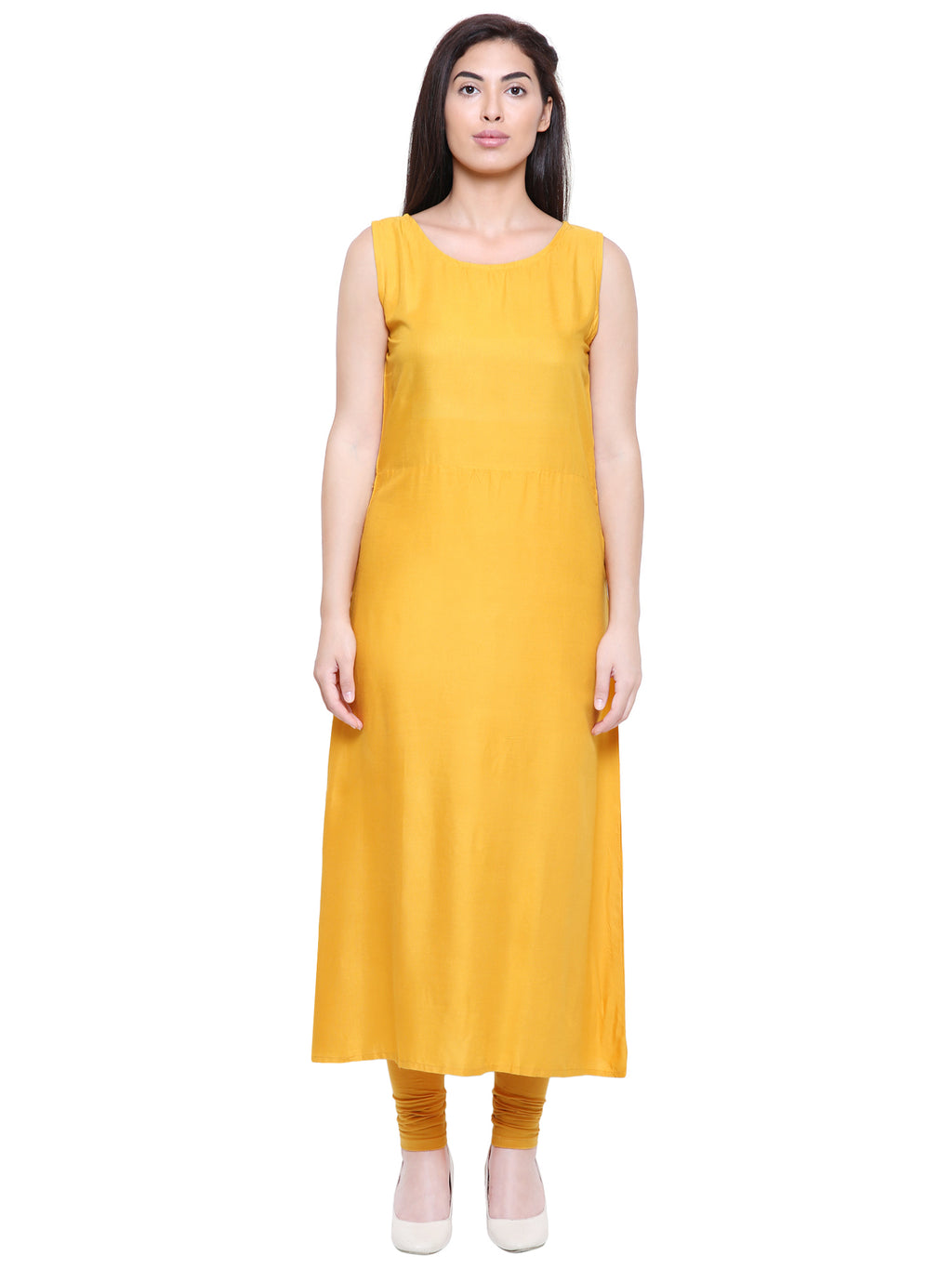Saundarya Women's Rayon Cotton Sleeveless Dress With jacket : Yellow