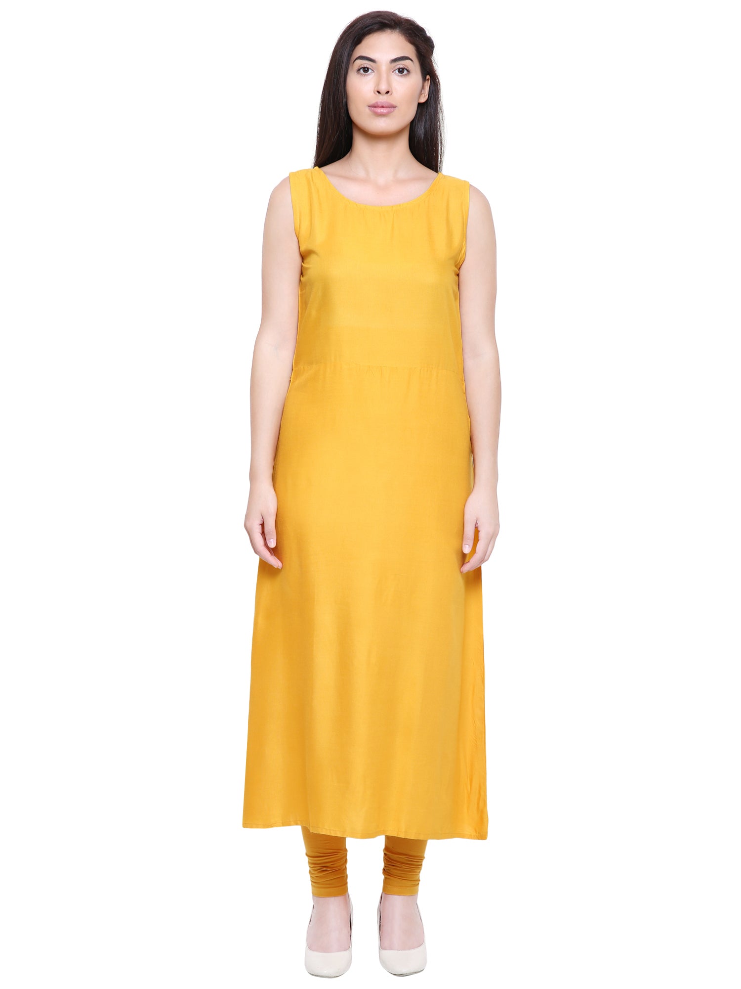 Saundarya Women's Rayon Cotton Sleeveless Dress With jacket : Yellow