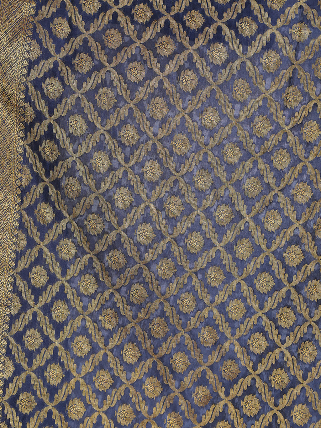 Saundarya Women's Navy Blue Banarasi Silk Golden Zari Work Dupatta