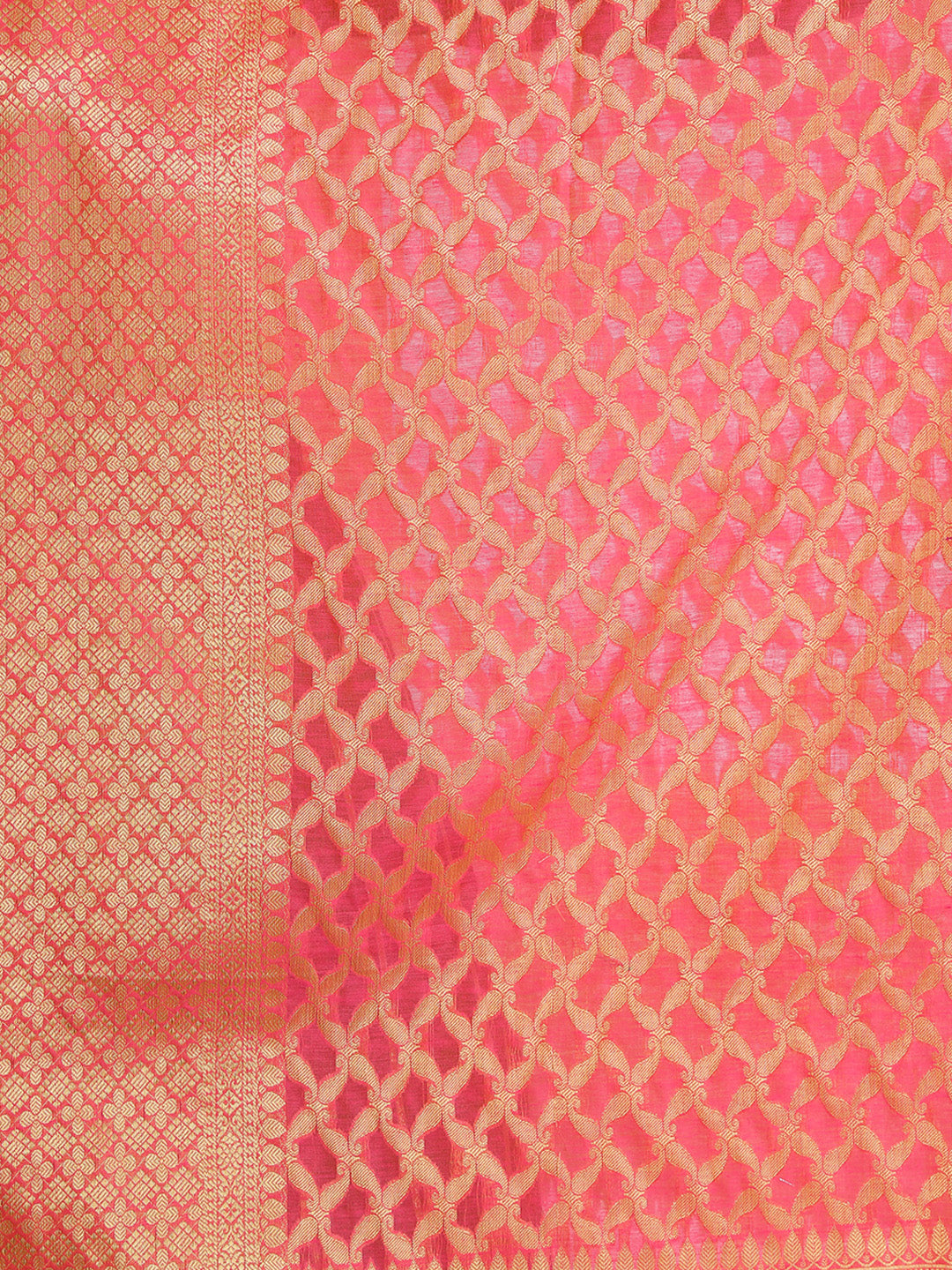 Saundarya Women's Pink Banarasi Silk Golden Zari Work Dupatta