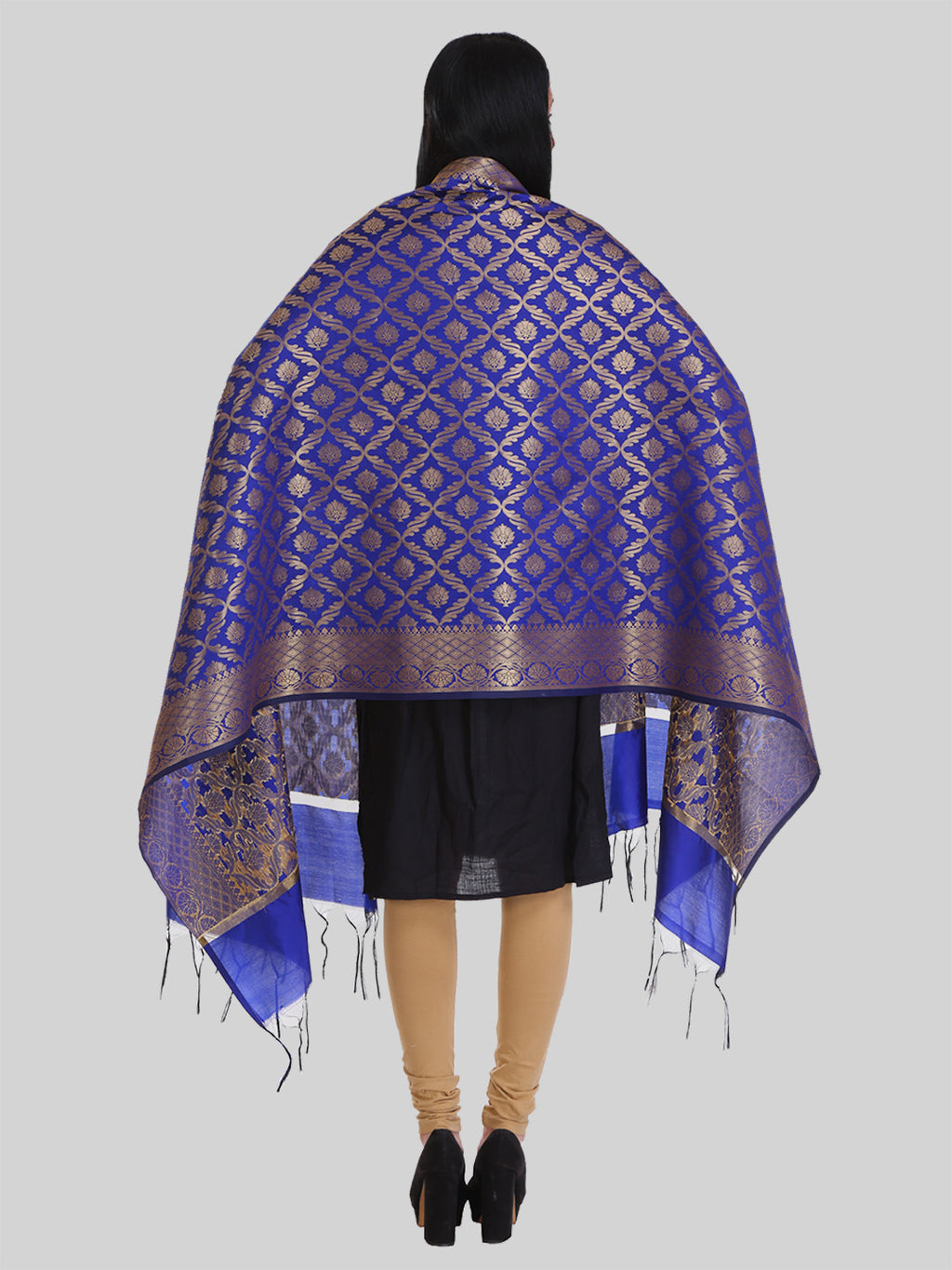 Saundarya Women's Royal Blue Banarasi Silk Golden Zari Work Dupatta