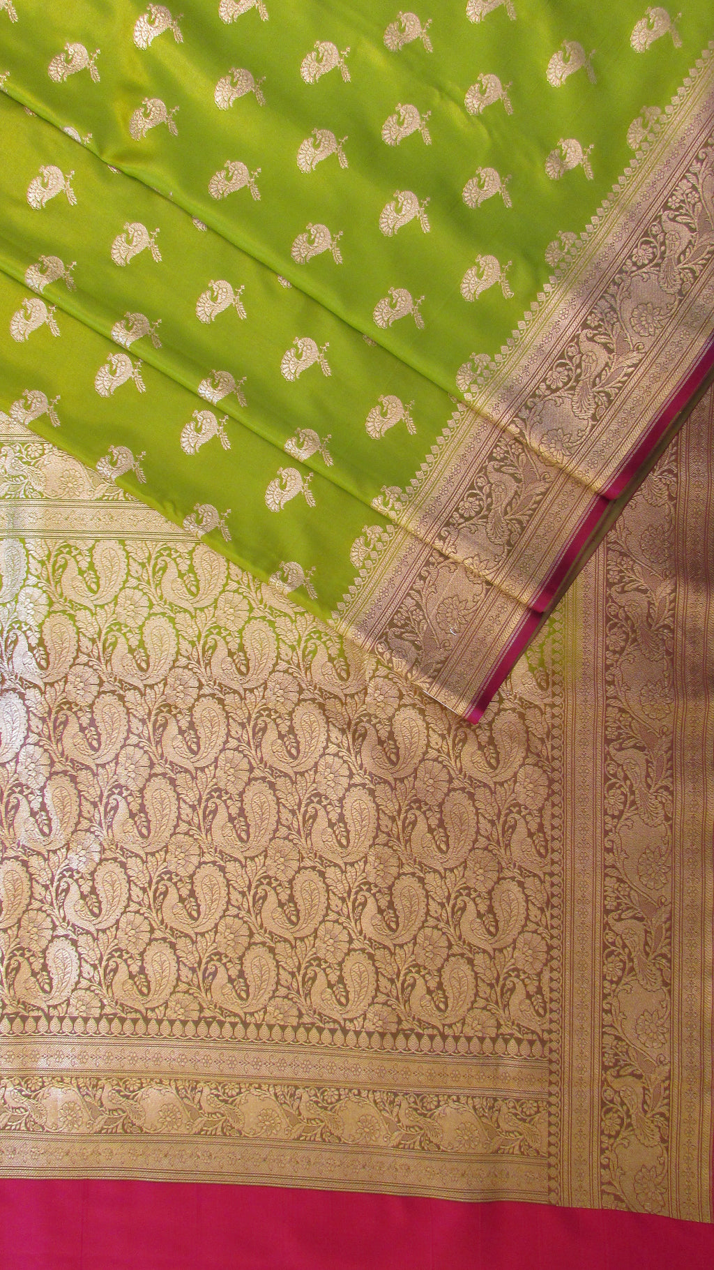 Saugandh Women's Parrot Green Banarasi Silk Saree by Saundarya