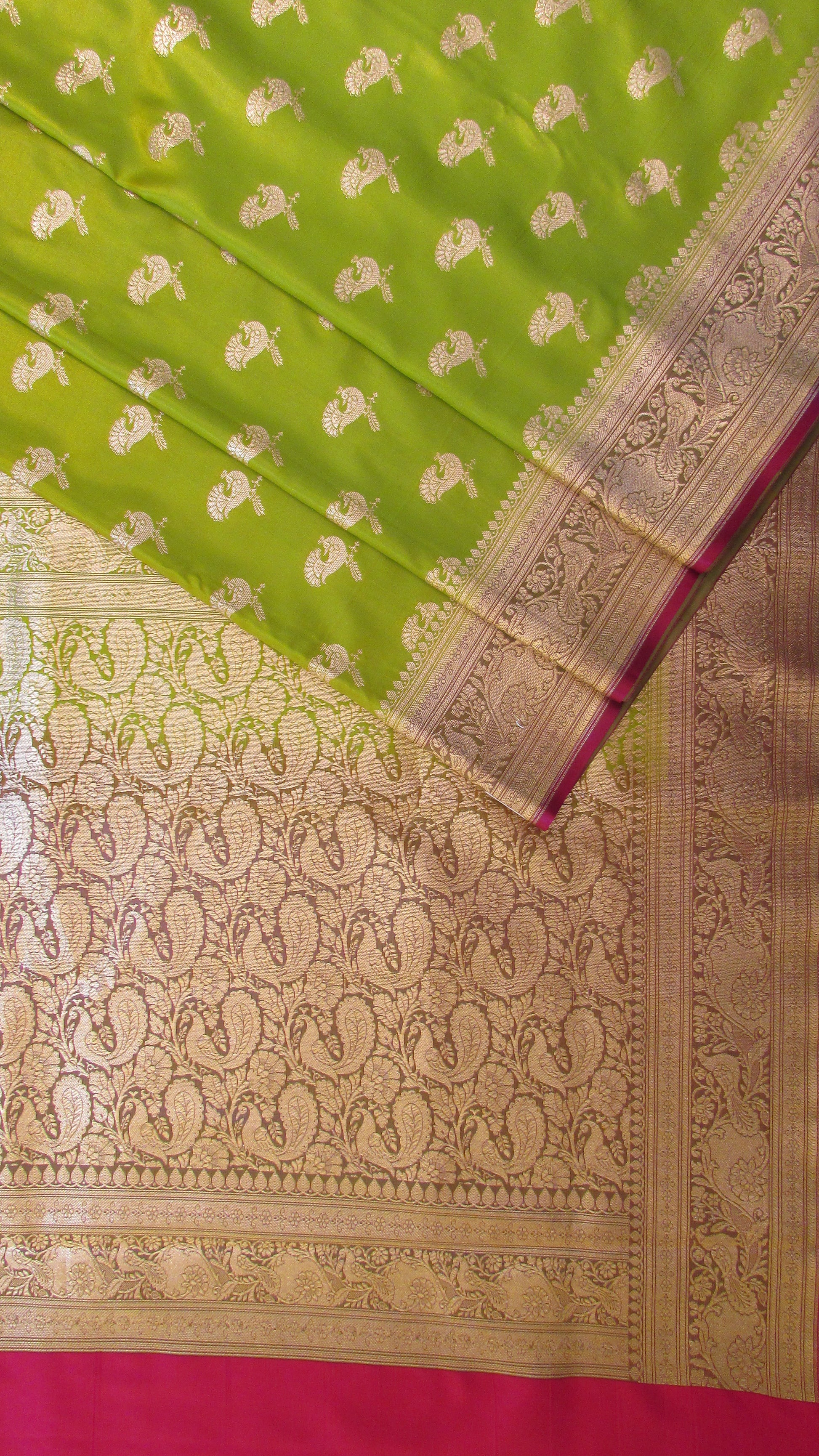 Saugandh Women's Parrot Green Banarasi Silk Saree by Saundarya