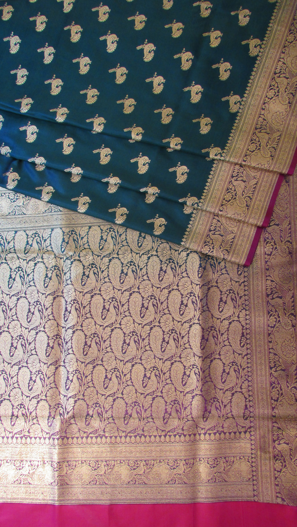 Saugandh Women's Teal Green Banarasi Silk Saree by Saundarya
