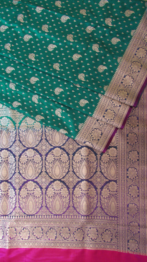 Saugandh Women's Bottle Green Banarasi Silk Saree by Saundarya