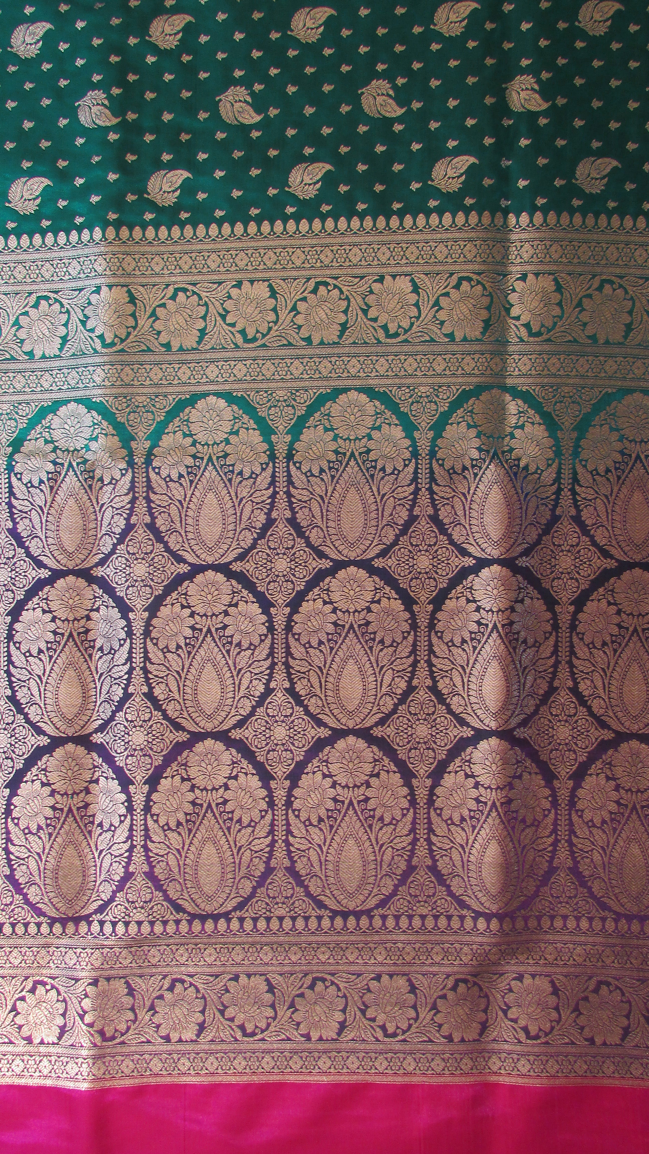 Saugandh Women's Bottle Green Banarasi Silk Saree by Saundarya