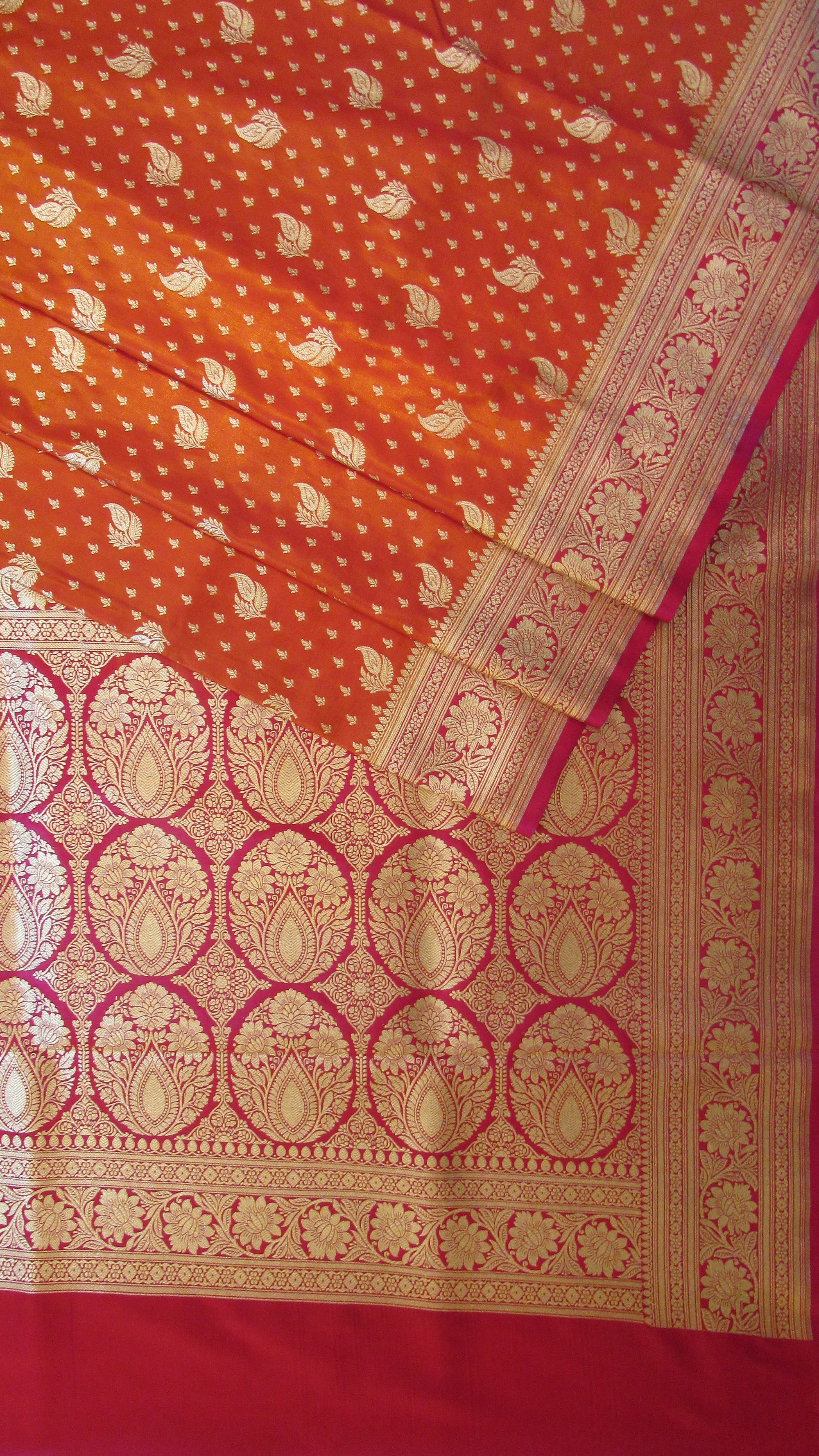 Saugandh Women's Orange Banarasi Silk Saree by Saundarya