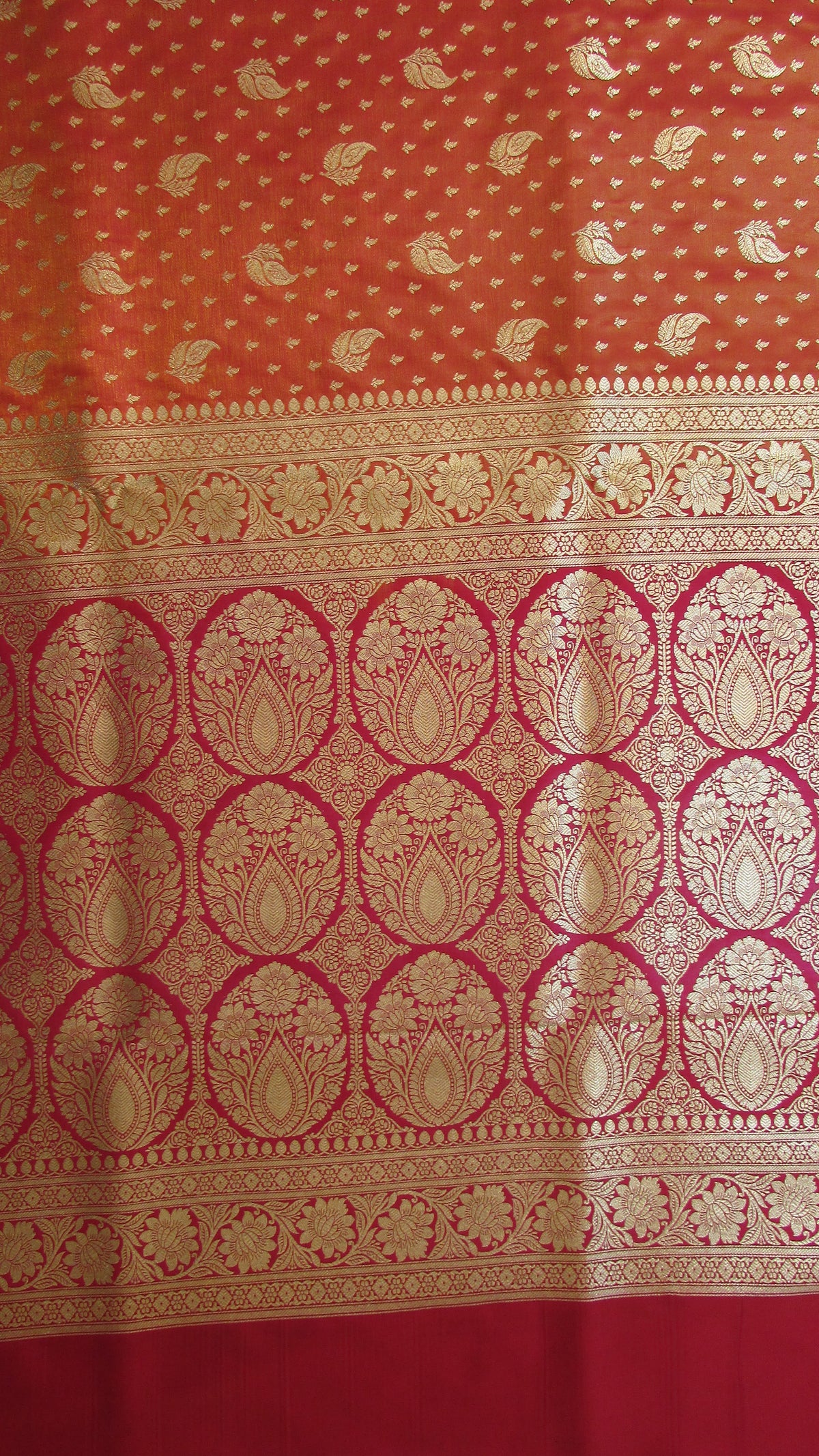 Saugandh Women's Orange Banarasi Silk Saree by Saundarya