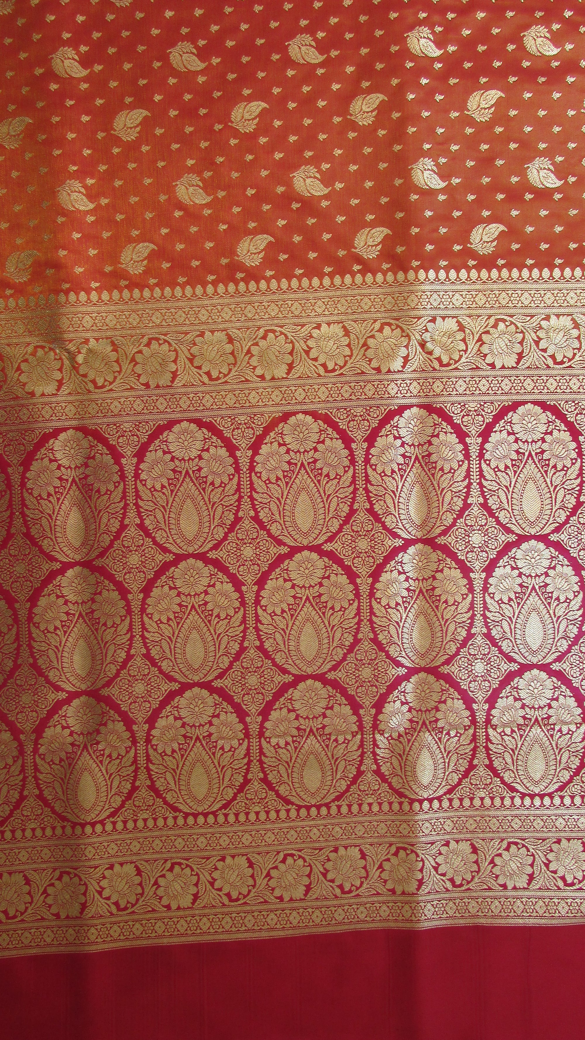 Saugandh Women's Orange Banarasi Silk Saree by Saundarya