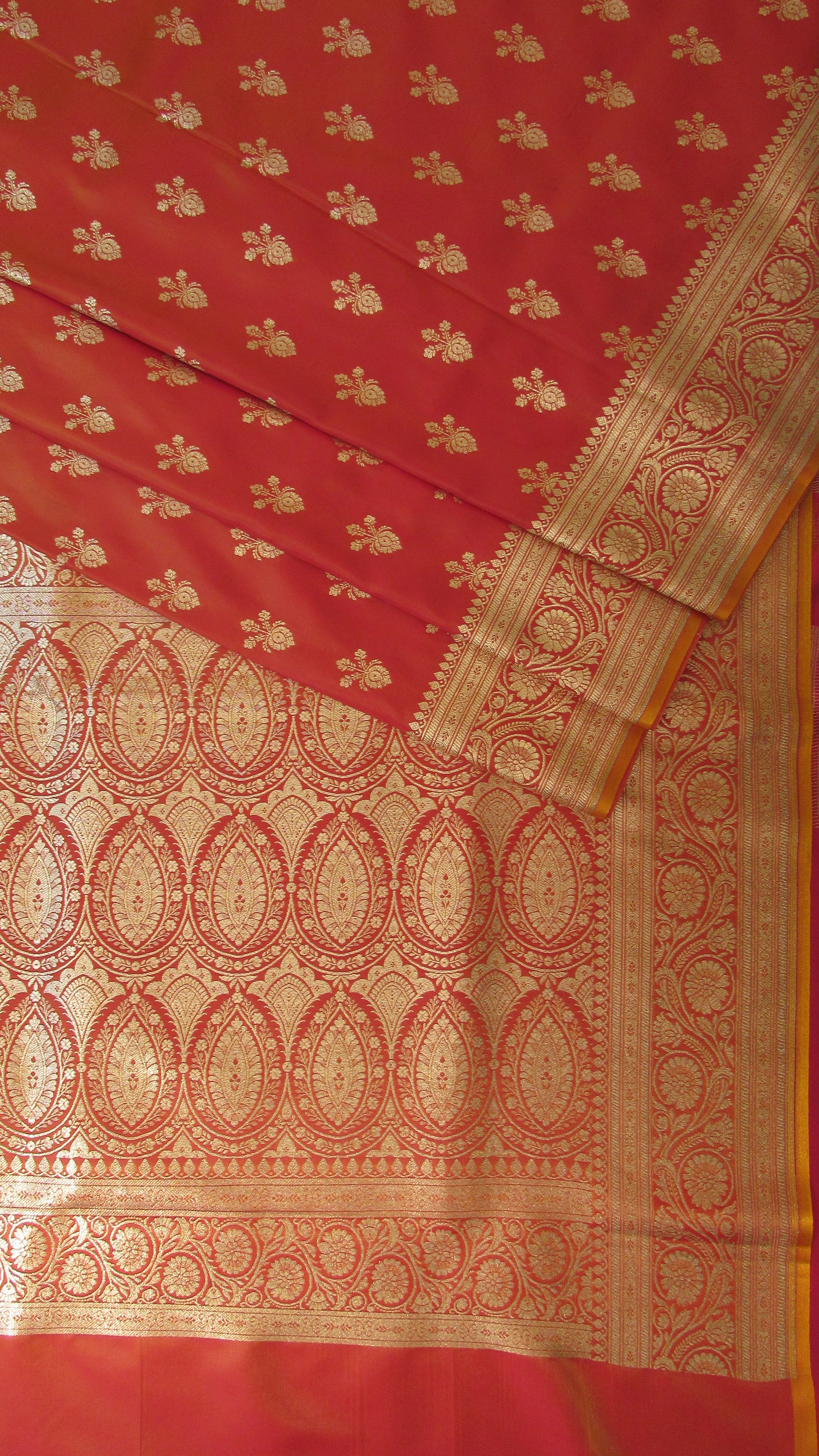 Saugandh Women's Orange Banarasi Silk Saree by Saundarya