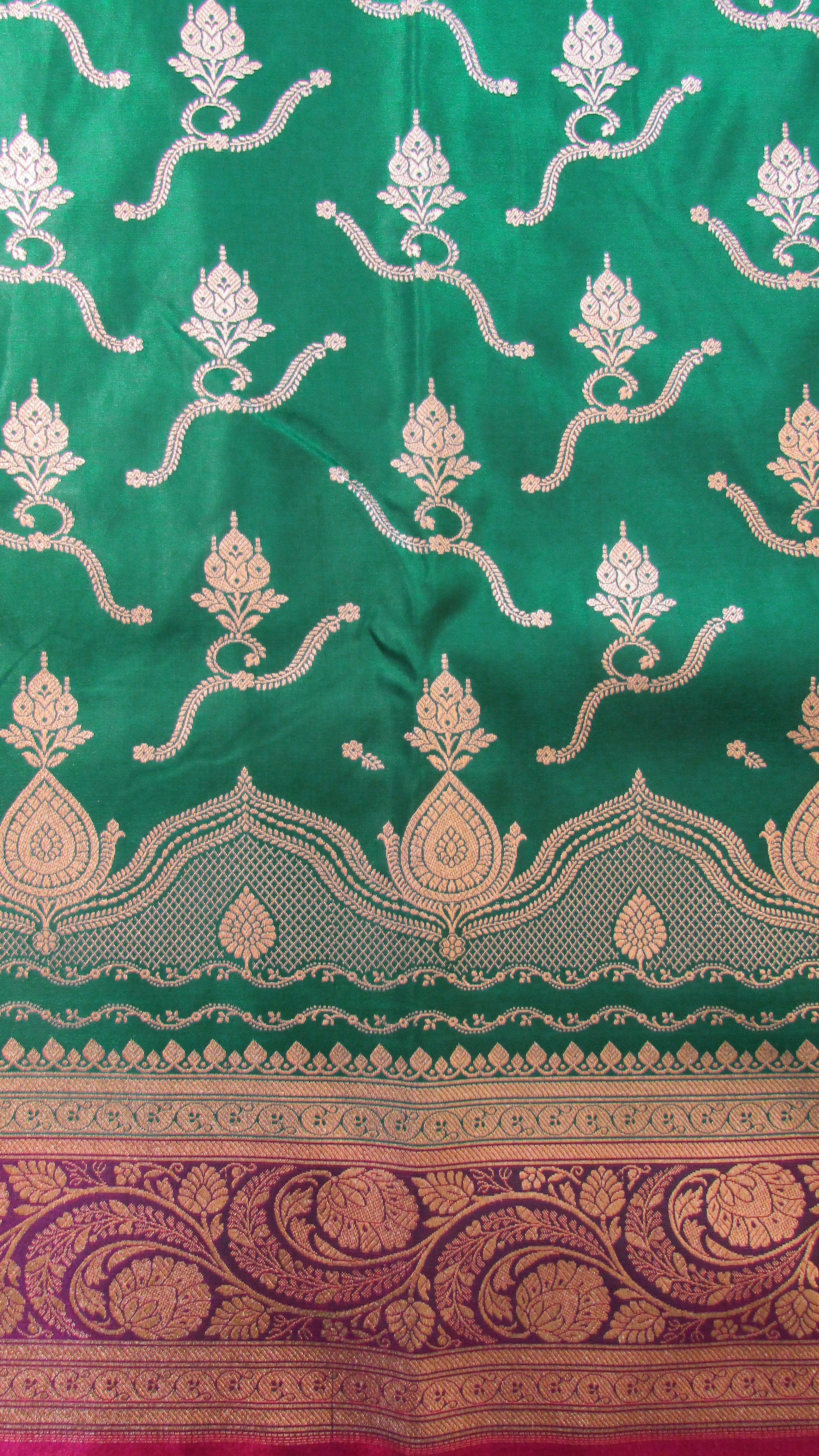 Saugandh Women's Bottle Green Banarasi Silk Saree by Saundarya