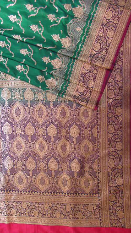 Saugandh Women's Bottle Green Banarasi Silk Saree by Saundarya