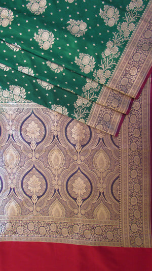 Saugandh Women's Bottle Green Banarasi Silk Saree by Saundarya-Design 3