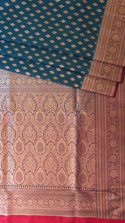 Saugandh Women's Azure Blue Banarasi Silk Saree by Saundarya