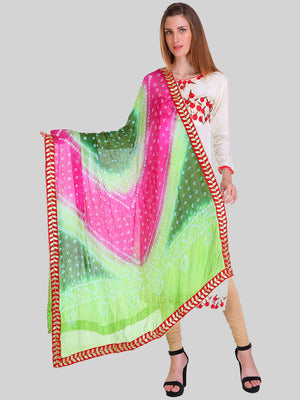 Saundarya Women's Bandhej Bandhani Dupatta - Bottle Green, Teal Green, Magenta