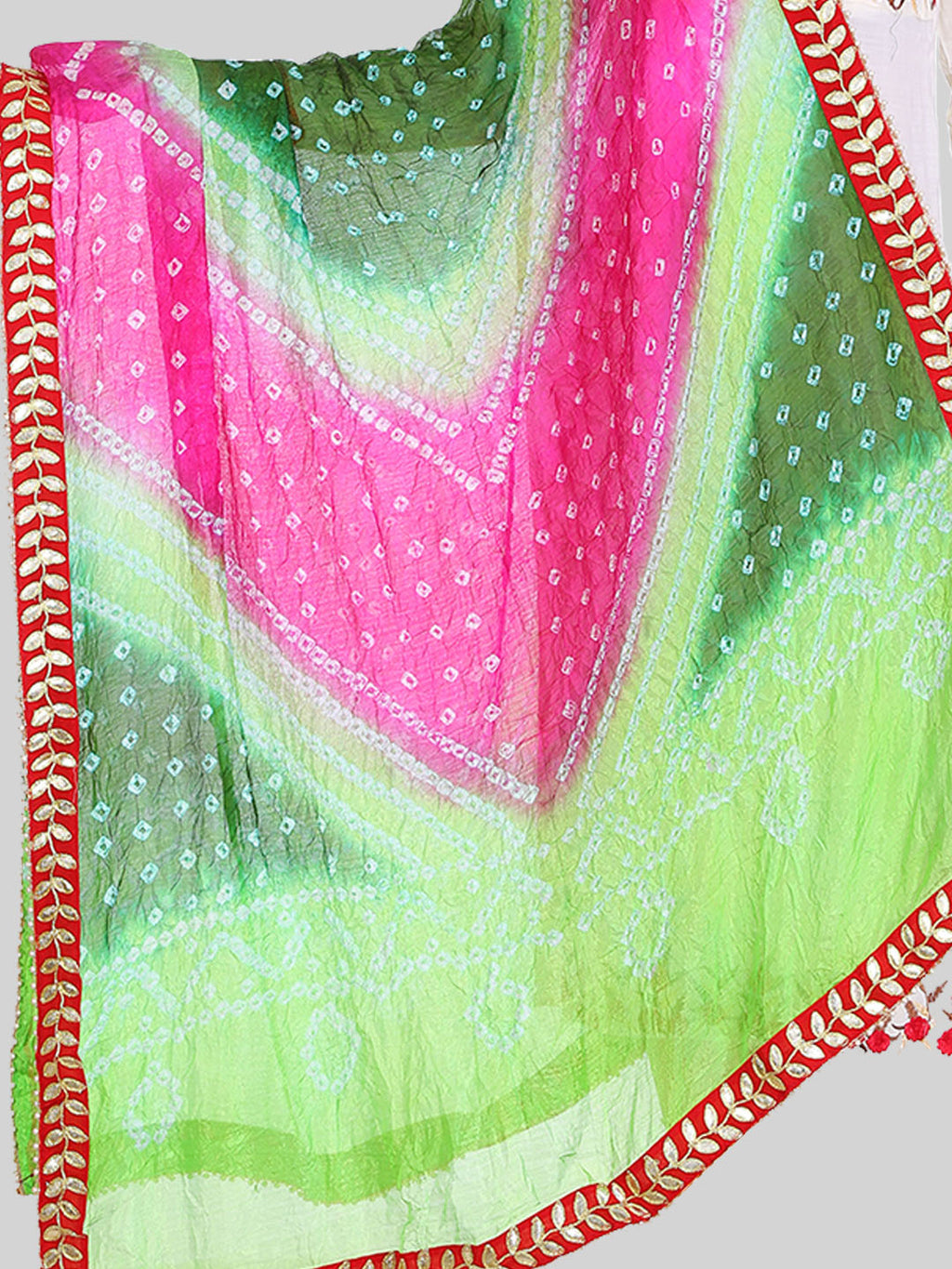 Saundarya Women's Bandhej Bandhani Dupatta - Bottle Green, Teal Green, Magenta
