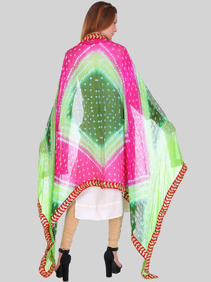 Saundarya Women's Bandhej Bandhani Dupatta - Bottle Green, Teal Green, Magenta