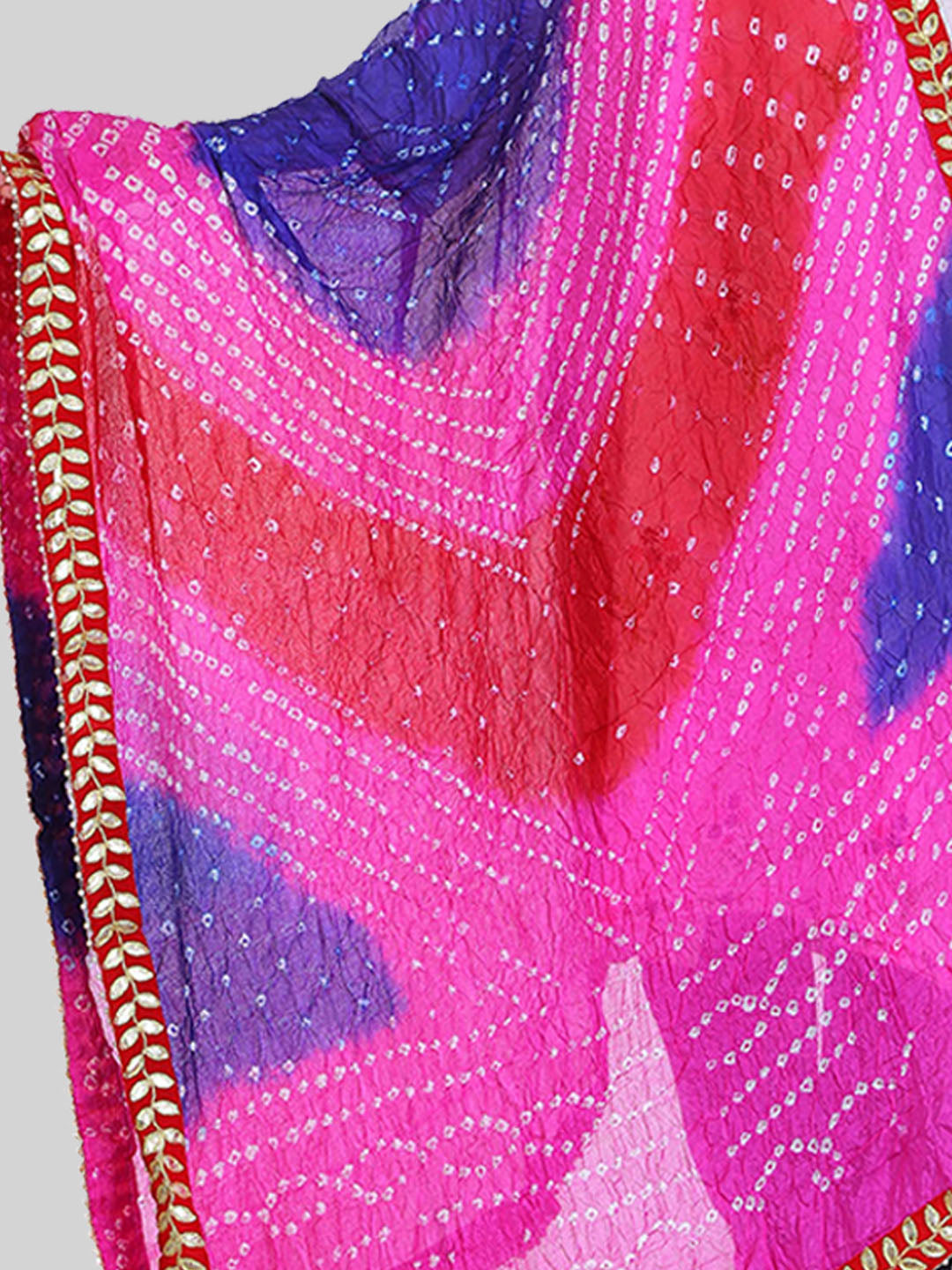 Saundarya Women's Bandhej Bandhani Dupatta - Maroon, Magenta, Ink Blue