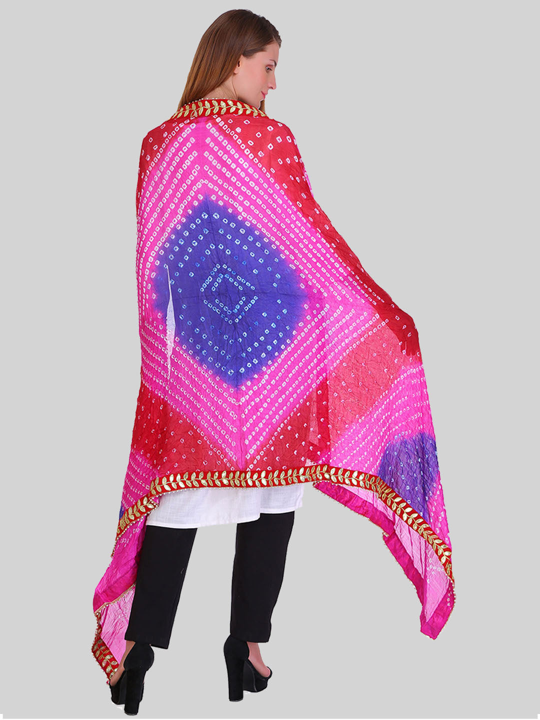 Saundarya Women's Bandhej Bandhani Dupatta - Maroon, Magenta, Ink Blue