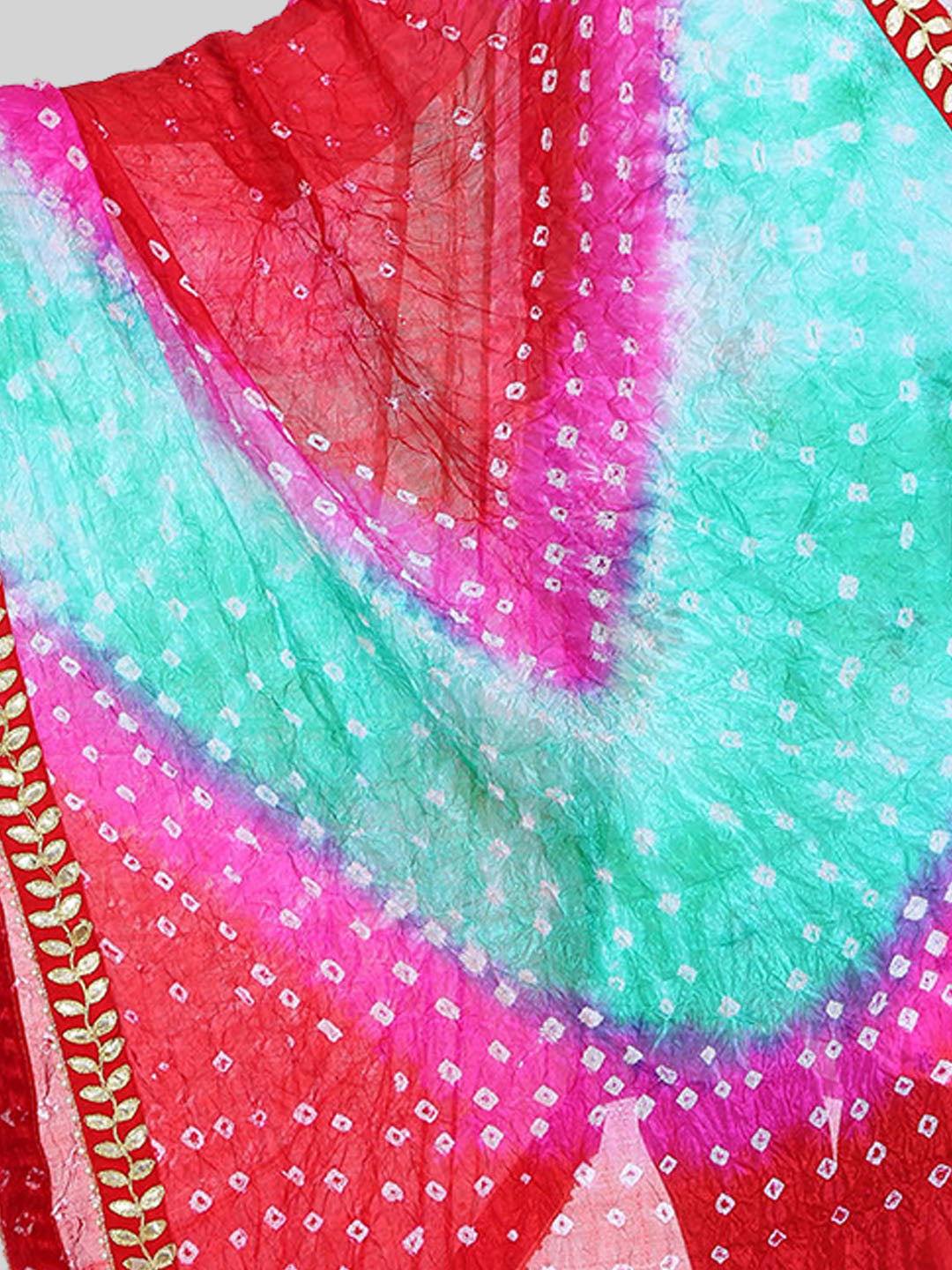 Saundarya Women's Bandhej Bandhani Dupatta - Maroon, Magenta, Teal Green