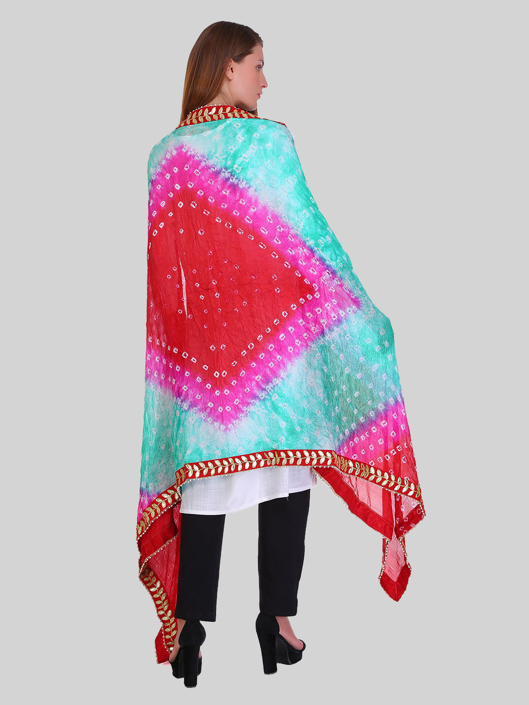 Saundarya Women's Bandhej Bandhani Dupatta - Maroon, Magenta, Teal Green