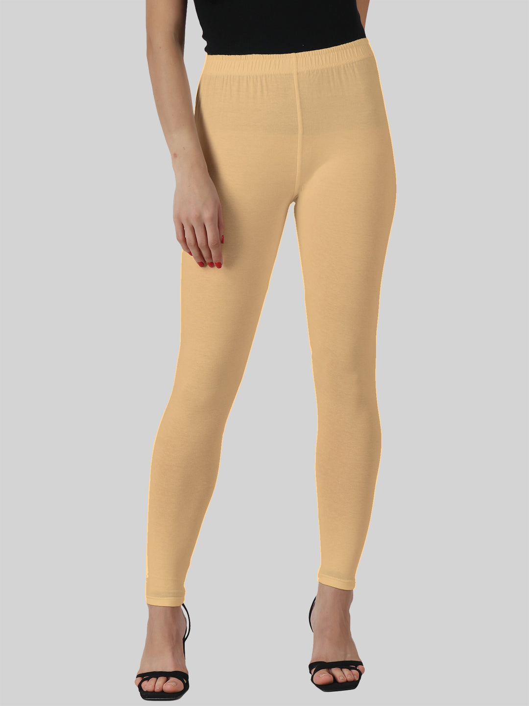 Saundarya Women’s Slim Fit Ankle Length Super Combed Cotton Rich Lycra Fabric Tailored Cut Stretchable Solid Plain Color Leggings; Beige