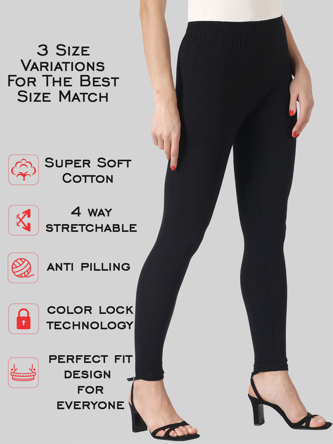 Saundarya Women's Black Ankle Length Leggings Cotton