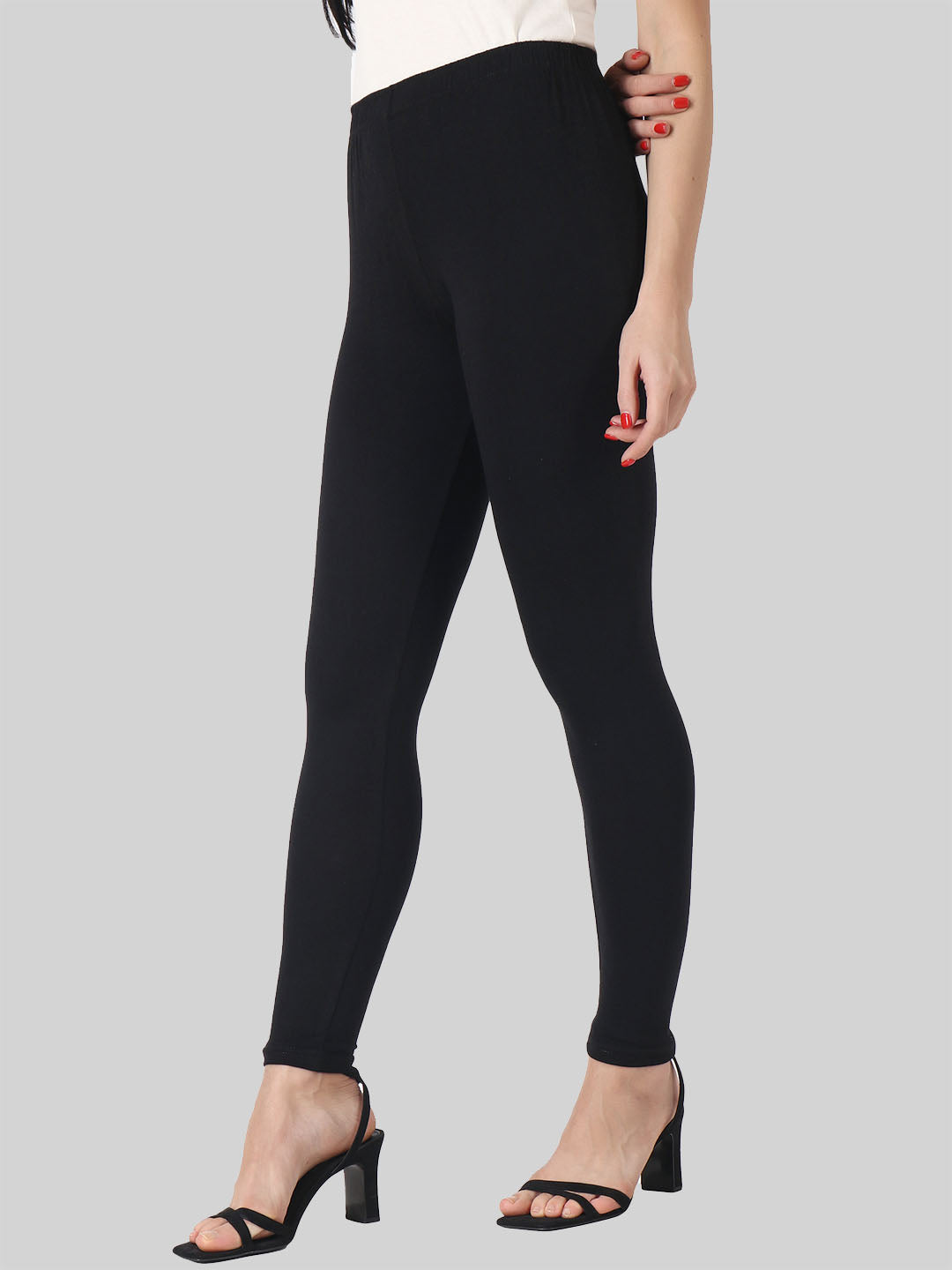 Saundarya Women’s Slim Fit Ankle Length Super Combed Cotton Rich Lycra Fabric Tailored Cut Stretchable Solid Plain Color Leggings; Black