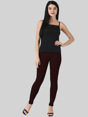 Saundarya Women’s Slim Fit Ankle Length Super Combed Cotton Rich Lycra Fabric Tailored Cut Stretchable Solid Plain Color Leggings; Chocolate Brown